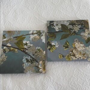 Set of 2, Silver Light Florals, Canvas Art